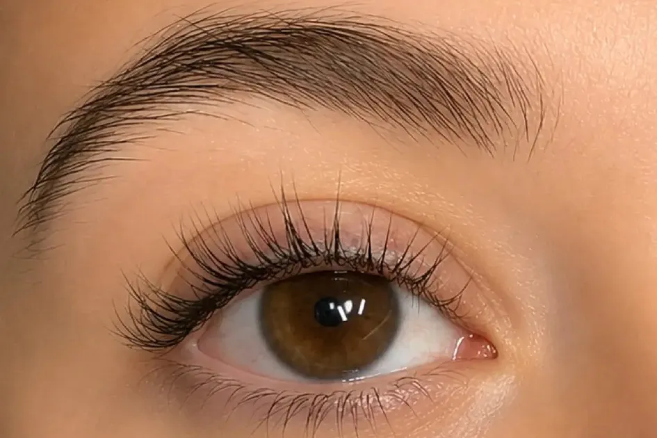 After: the same lashes lifted and tinted at Envy Lashes London